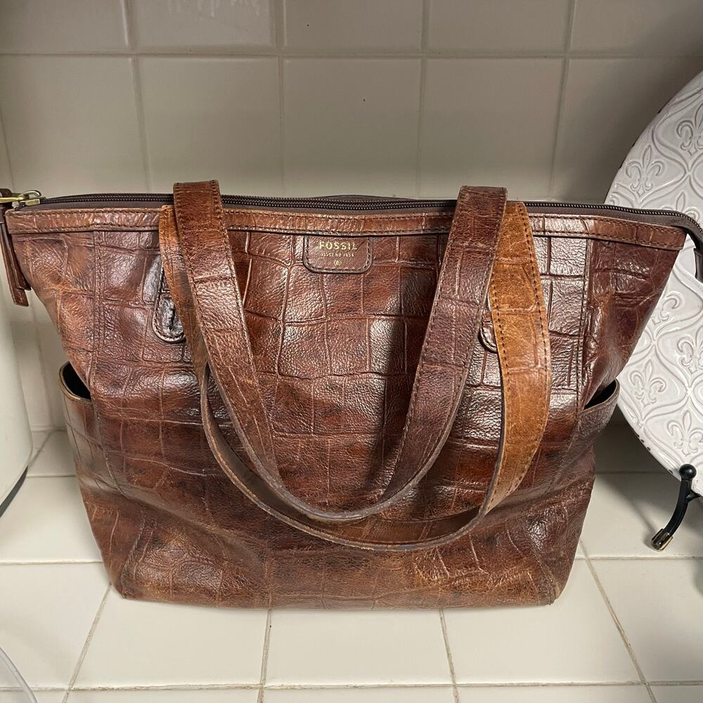 Fossil Brown Leather Tote Bag